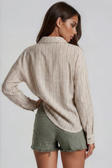 Luna Striped Tie Front Shirt - Beige