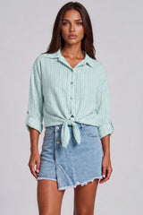 Luna Striped Tie Front Shirt - Aqua