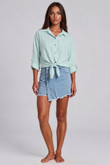 Luna Striped Tie Front Shirt - Aqua