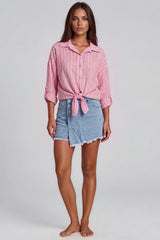 Luna Striped Tie Front Shirt - Pink