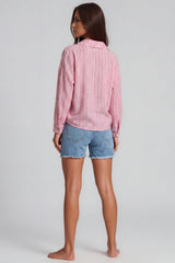 Luna Striped Tie Front Shirt - Pink