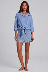 Luna Striped Tie Front Shirt - Royal Blue