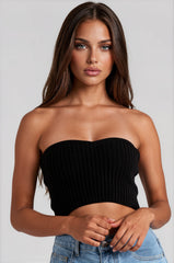 Adele Knitted Sweetheart Bandeau Top - Black