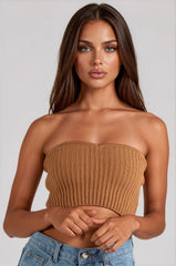 Adele Knitted Sweetheart Bandeau Top - Camel