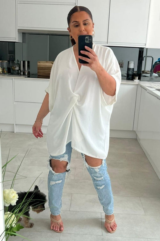 Elizabeth White Knot Flowy Top