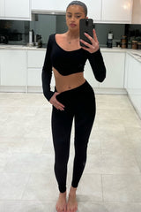 Black Ribbed Hanky Gym 2 Piece Co Ord Set-Tammy