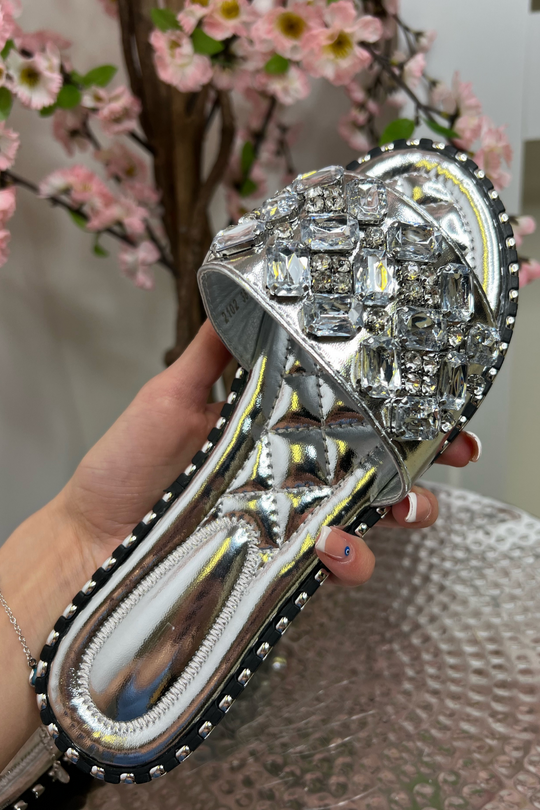 Elisa Silver Large Jewel Strap Sliders