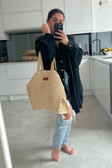 Arya Beige Woven Straw Bag