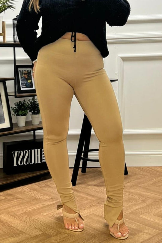 Zoya Beige Split High Waist Leggings