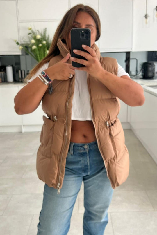 Bianca Beige Sleeveless Padded Gilet