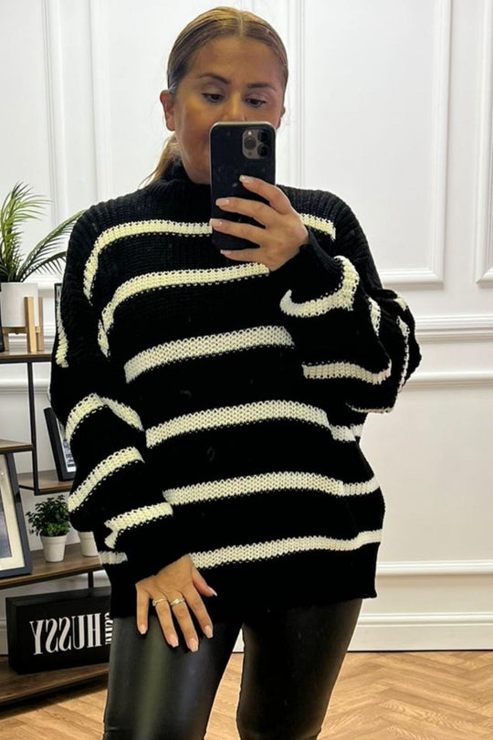 Poppy Black Stripe Cable Knit Jumper