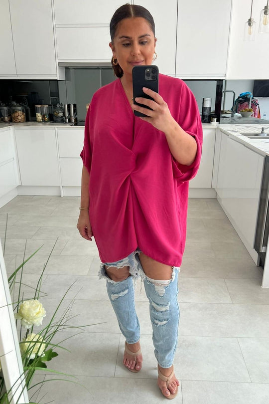 Elizabeth Fuchsia Pink Knot Flowy Top