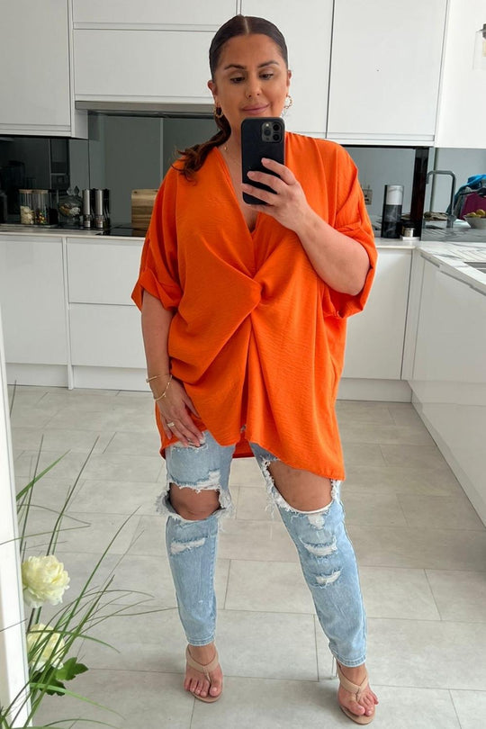 Elizabeth Orange Knot Flowy Top