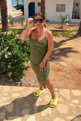 Yasmine Ribbed Khaki Midi Dress