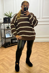 Poppy Brown Stripe Cable Knit Jumper