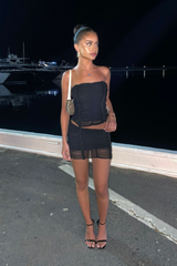 Anya Black Mesh Bandeau Ruched Co-Ord Set