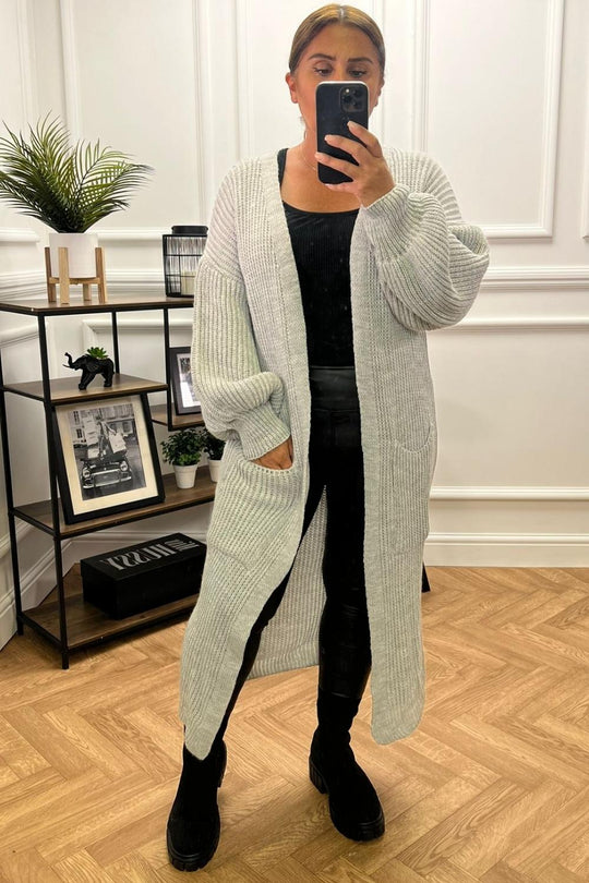 Yara Silver Grey Knit Long Cardigan