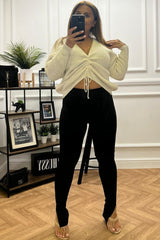 Meghan Beige Cable Knit Ruched Jumper