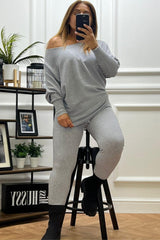 Ensley Grey Ribbed Fine Knit Loungewear Co-Ord set
