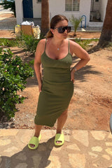 Yasmine Ribbed Khaki Midi Dress