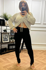 Meghan Taupe Cable Knit Ruched Jumper