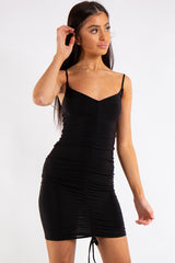 Eve Black Ruched Slinky Midi Dress