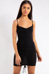 Eve Black Ruched Slinky Midi Dress