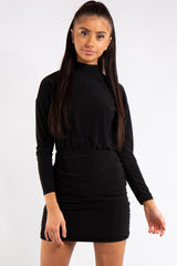 Kassidy Black Ruched High Neck Dress