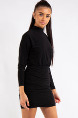 Kassidy Black Ruched High Neck Dress