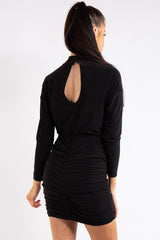 Kassidy Black Ruched High Neck Dress