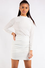 Kassidy White Ruched High Neck Dress
