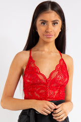 Kendra Red Lace Cross Back Bodysuit 