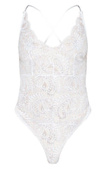 Kendra White Lace Cross Back Bodysuit 