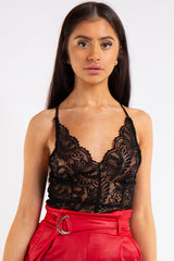 Kendra Black Lace Cross Back Bodysuit