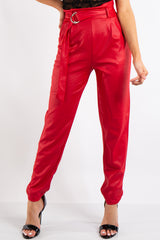 Skye Red Belted Croc Print Tapered Trousers