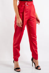 Skye Red Belted Croc Print Tapered Trousers