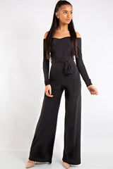 Sabrina Black Off Shoulder Bardot Jumpsuit