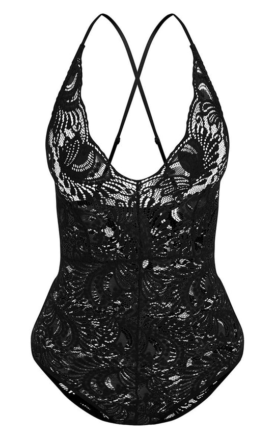 Kendra Black Lace Cross Back Bodysuit