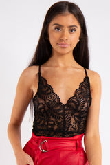 Kendra Black Lace Cross Back Bodysuit