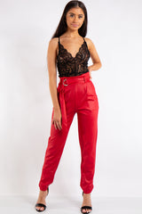 Skye Red Belted Croc Print Tapered Trousers