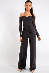 Sabrina Black Off Shoulder Bardot Jumpsuit