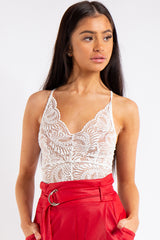 Kendra White Lace Cross Back Bodysuit 