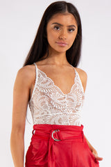 Kendra White Lace Cross Back Bodysuit 