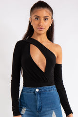 Megan Black Keyhole Front One Shoulder Bodysuit