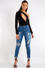 Megan Black Keyhole Front One Shoulder Bodysuit