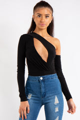 Megan Black Keyhole Front One Shoulder Bodysuit