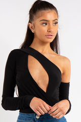 Megan Black Keyhole Front One Shoulder Bodysuit