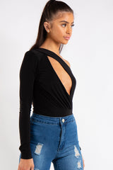 Megan Black Keyhole Front One Shoulder Bodysuit