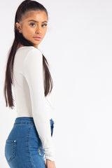 Megan White Keyhole Front One Shoulder Bodysuit