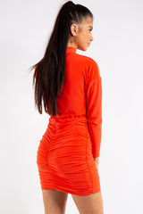 Kassidy Orange Ruched High Neck Dress